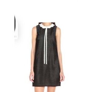 Sleeveless Black Polka Dot Shift Dress with White Collar